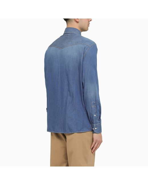 Brunello Cucinelli Blue French Denim Shirt for men