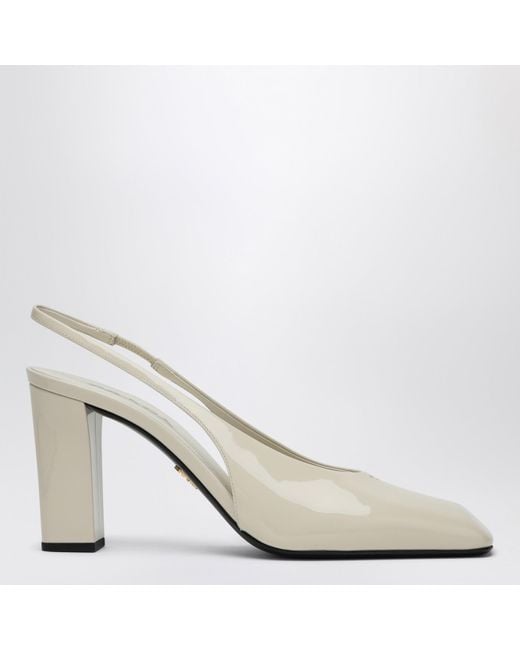 Prada White Ivory Patent Leather Slingback Décolleté