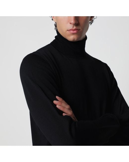 Roberto Collina Black Wool Turtleneck Sweater for men