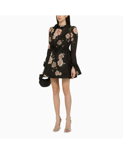 Zimmermann Black Natura Lift Off Mini Dress With Floral Print
