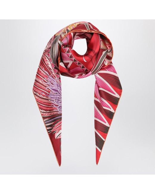 Ferragamo Red Bordeaux Scarf With Giada Print