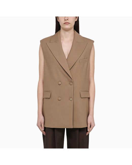 FEDERICA TOSI Natural Desert-coloured Double-breasted Waistcoat In Wool Blend