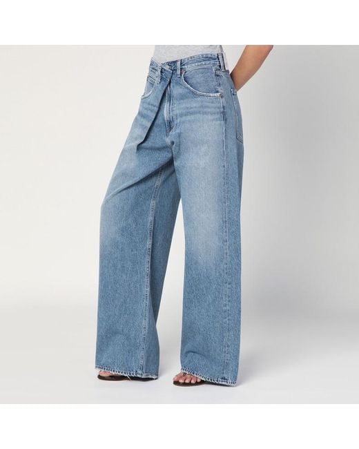 Agolde Blue Wide Vana Fold Jeans With Washed Effect