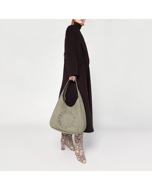 Borsa hobo grande kaki con logo di Stella McCartney in Gray