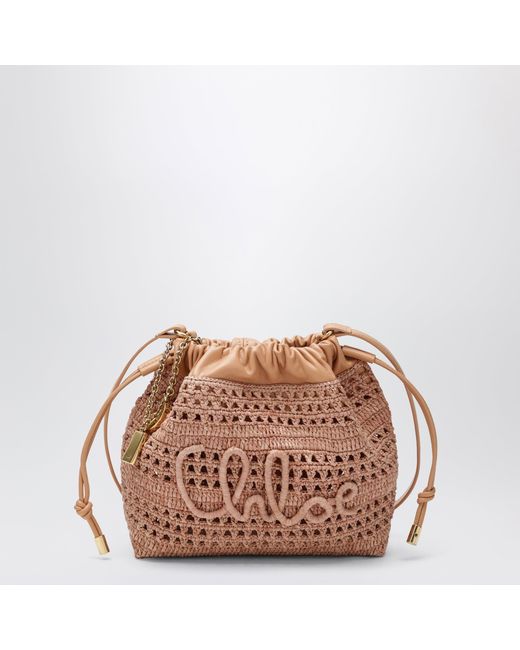 Chloé Pink Mini Summer Banana Drawstring Raffia Bag