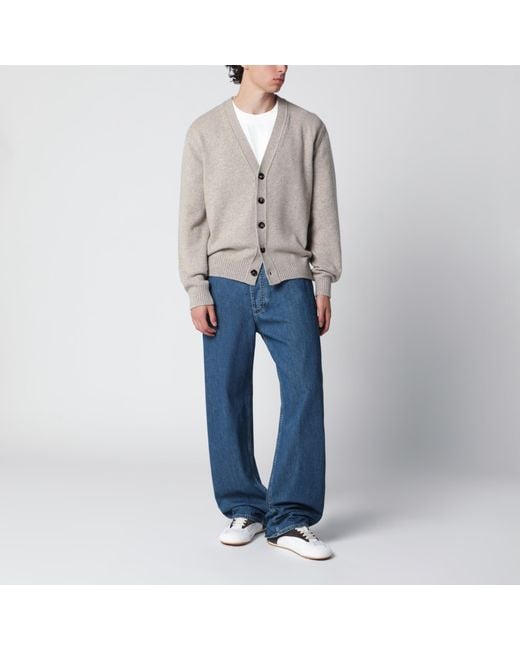 Bottega Veneta Gray Greige Mélange Cashmere-Blend Cardigan for men