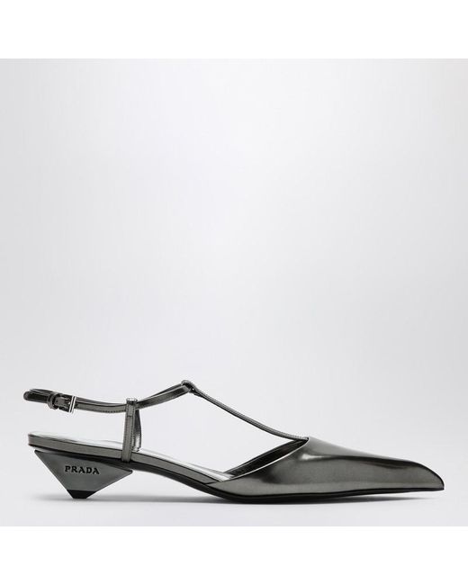 Prada Gray Anthracite Patent Leather Slingback Pumps