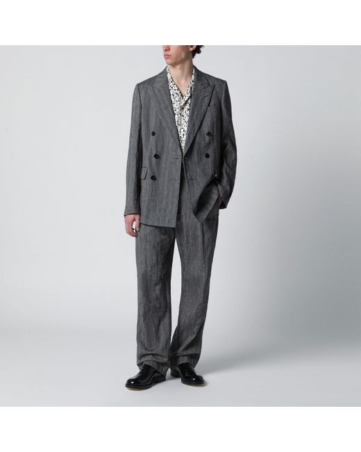 Dries Van Noten Gray Viscose Shirt With/Ecru Pattern for men