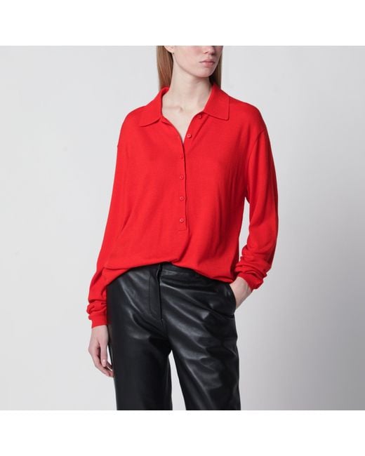 Frankie Shop Red Tala V-Neck Knit Polo