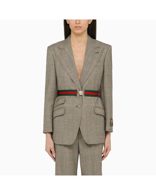 Gucci Gray Belted Single-breasted Jacket In Wool