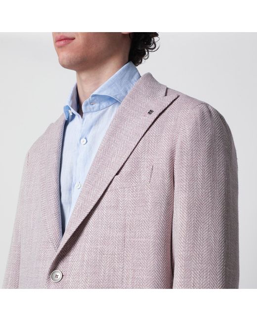 Tagliatore Purple Single-Breasted Herringbone Jacket Lilac for men