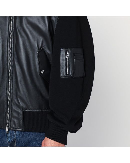 Givenchy Black Leather Bomber Jacket With Wool Sleeves for men
