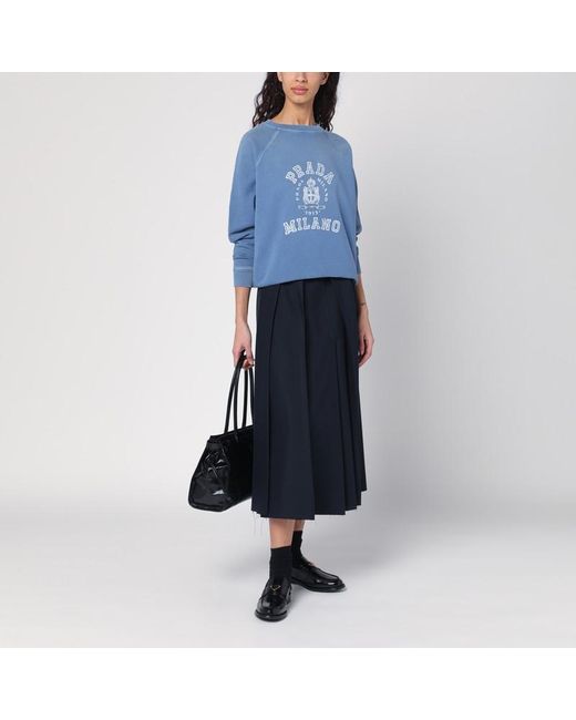 Prada Blue Vintage Effect Sweatshirt With Logo