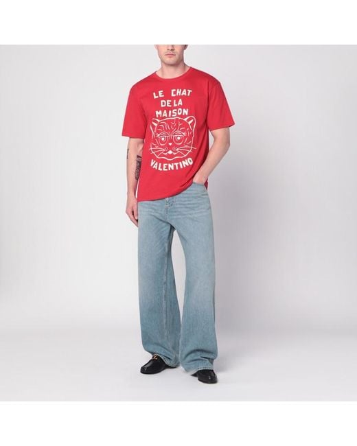 Valentino Red T-shirt With Le Chat De La Maison Print for men