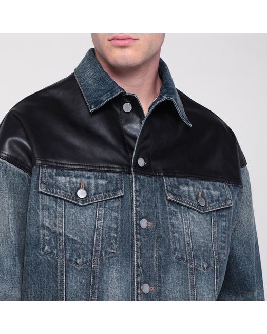 Prada Blue Denim And Leather Jacket for men