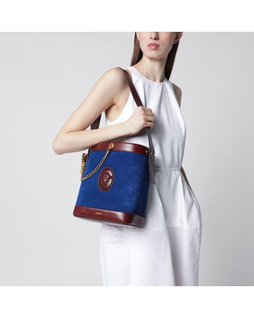 Versace Blue Small Pivot Bucket Bag