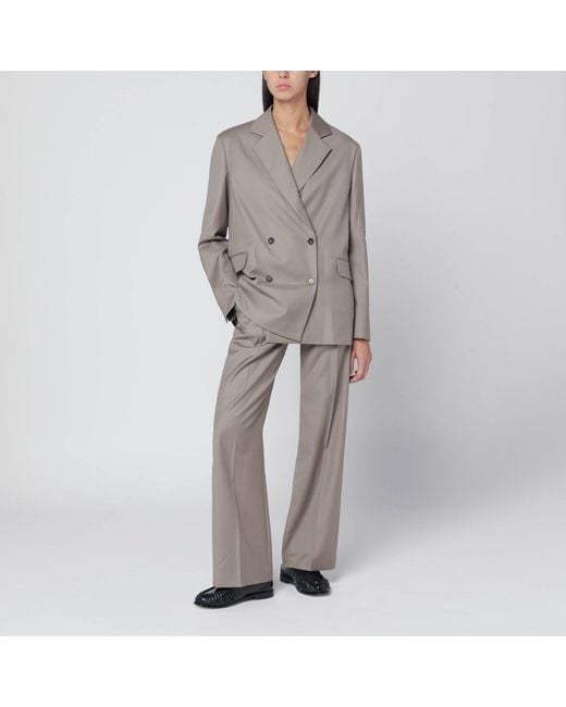 Loulou de Saison Gray Double-breasted Wool Jacket In Taupe Color