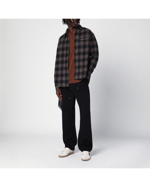 Destin Black Check Pattern Wool And Cashmere Overshirt for men