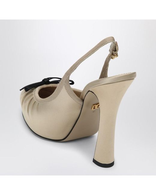 Dolce & Gabbana Metallic Cream Satin High Slingback