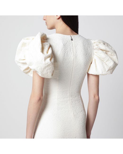 ROTATE BIRGER CHRISTENSEN White Midi Balloon Jacquard Dress