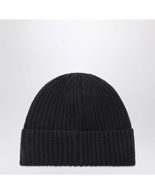 Stone Island Black Wool Beanie With Compass Patch for men