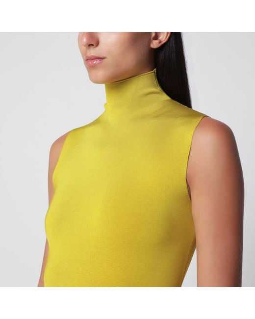 Alaïa Yellow Lime Pleated Knit Maxi Dress