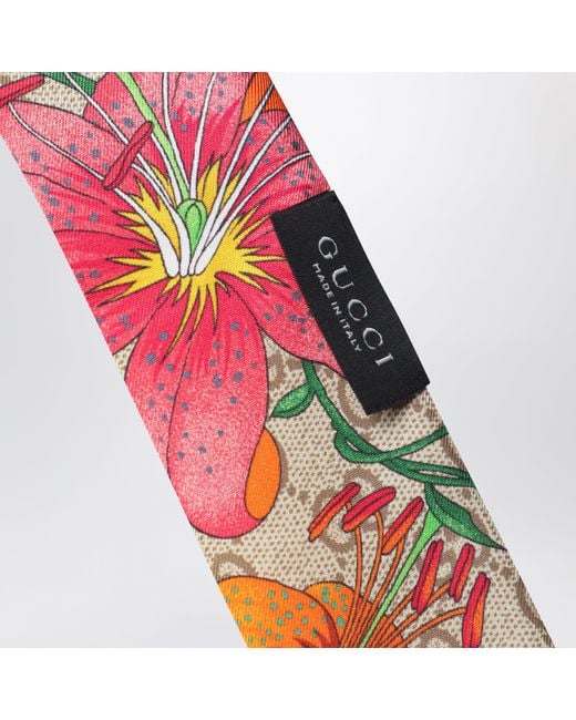 Gucci Green Silk Ribbon With Gg Flora Print