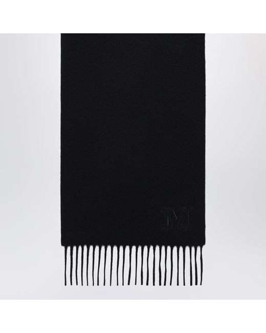 Max Mara Black Cashmere Stole With Monogram Embroidery