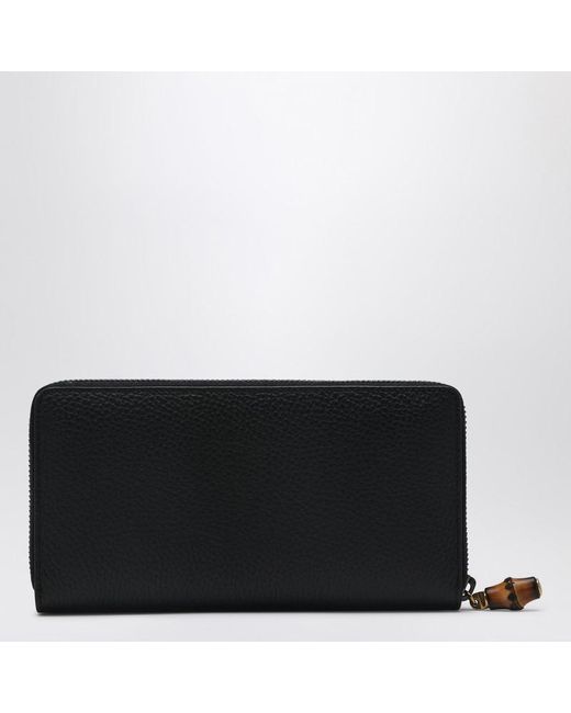 Portafoglio zip around con dettaglio in bambù di Gucci in Black