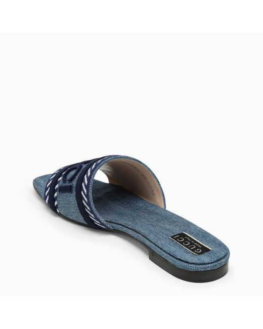 Gucci Blue Denim Slipper With Logo