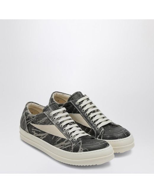 Rick Owens Gray Cream Vintage Denim-Effect Fabric Sneakers for men