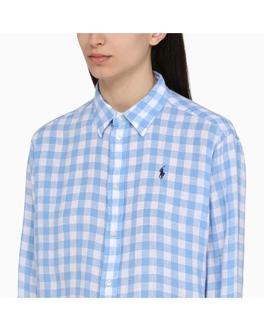 Camicia bianca/azzurra a quadri in lino di Polo Ralph Lauren in Blue