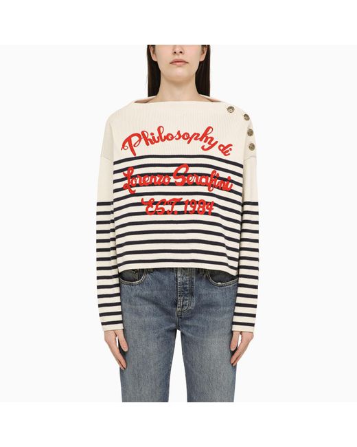 Philosophy Red White/blue Striped Sweater In Wool Blend With Logo