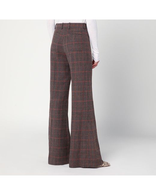 Chloé Brown Flared Checkered Wool Trousers