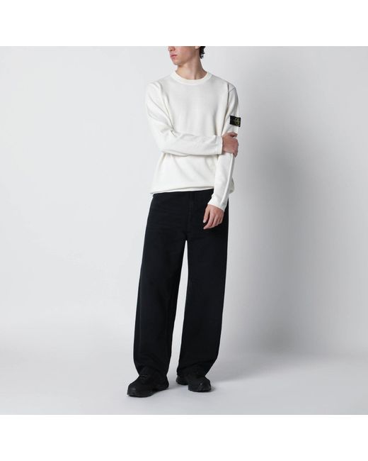 Stone Island White Ivory Sweater With Loose Fit for men