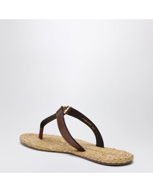 Saint Laurent Brown Babylone Leather Thong Slippers