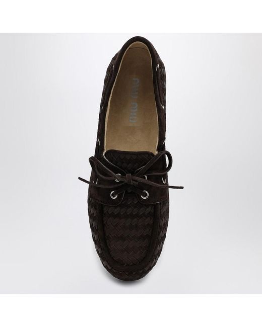 Miu Miu Black Leather And Suede Woven Moccasins