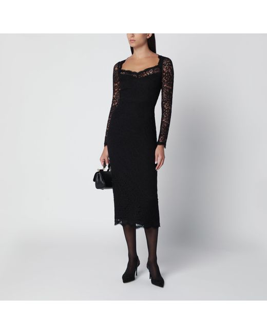 Dolce & Gabbana Black Floral Lace Midi Dress