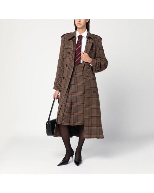 Cappotto doppiopetto in lana principe di galles di Saint Laurent in Brown