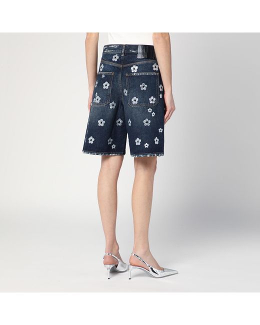 Marc Jacobs Blue Denim Bermuda Shorts With Daisy Sequins