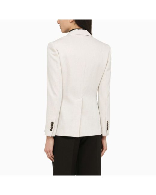 Brunello Cucinelli White Chalk Coloured Single Breasted Jacket In Linen And Cotton