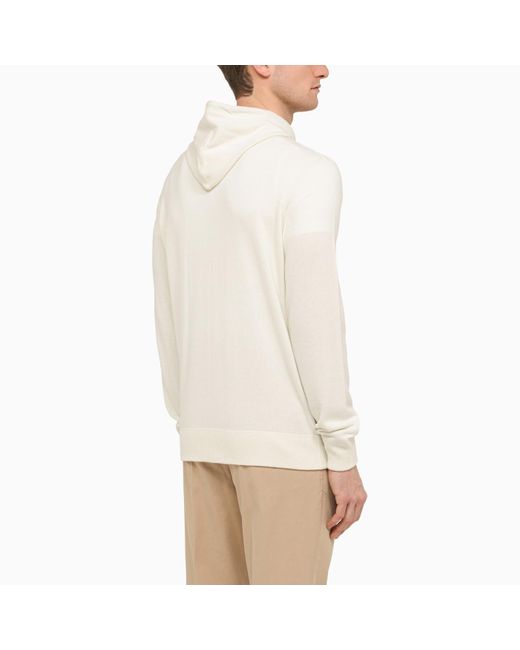 Brunello Cucinelli White Ivory Cashmere Zipped Hoodie for men
