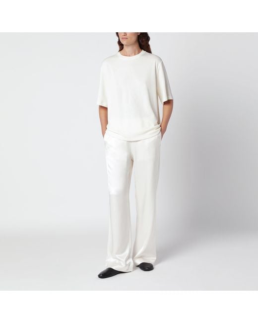 Rohe White Cream Silk Wide-Leg Trousers