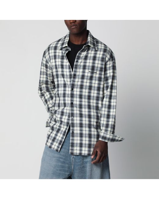 Balenciaga Blue Regular-Fit Checked Cotton Flannel Shirt for men