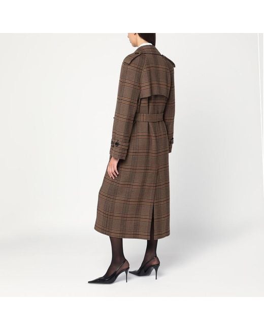 Cappotto doppiopetto in lana principe di galles di Saint Laurent in Brown