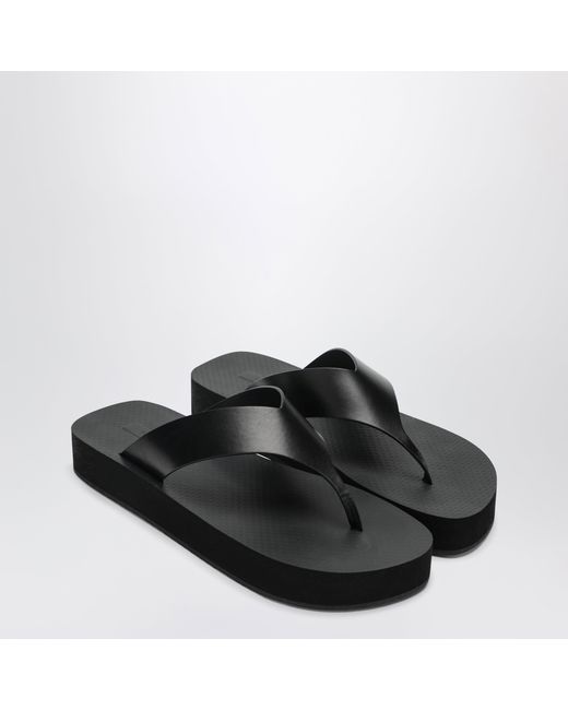 The Row Black Dune Leather Flip-Flops