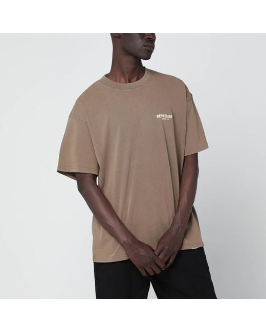 Represent Brown Light Cotton Tshirt With Logo for men