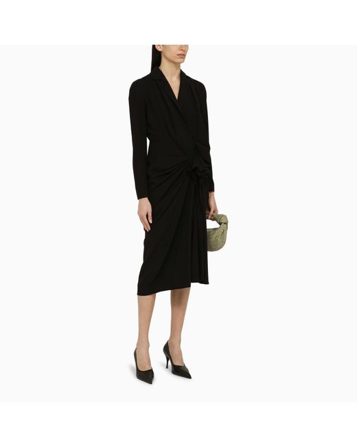 Dries Van Noten Black Wool-blend Dress With Drape