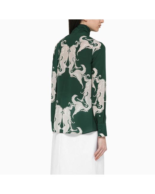 Valentino Green Shirt With Ivy Silk Print