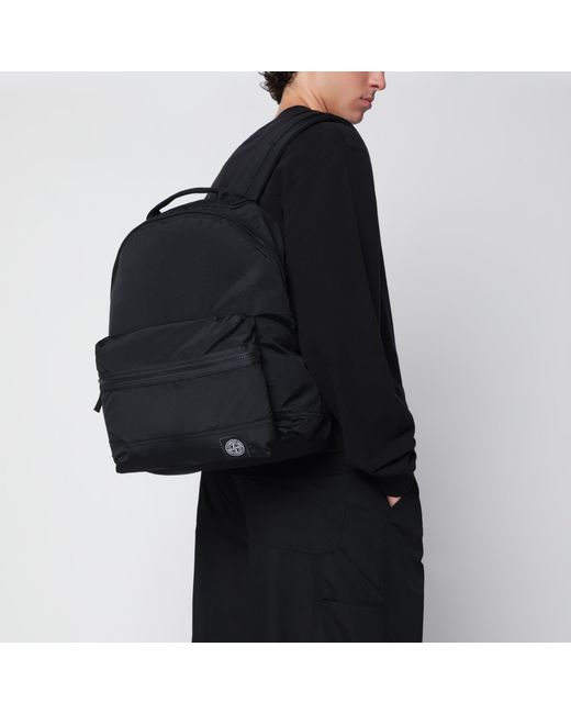 Stone Island Black Nylon Backpack With Logo Patch for men